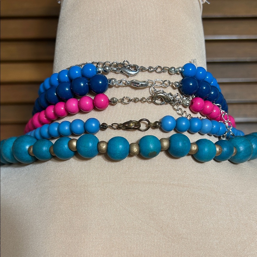 Qty 5 Strands Assorted Lengths Multicolor Wooden & Plastic Beaded Necklaces - Picture 2 of 2